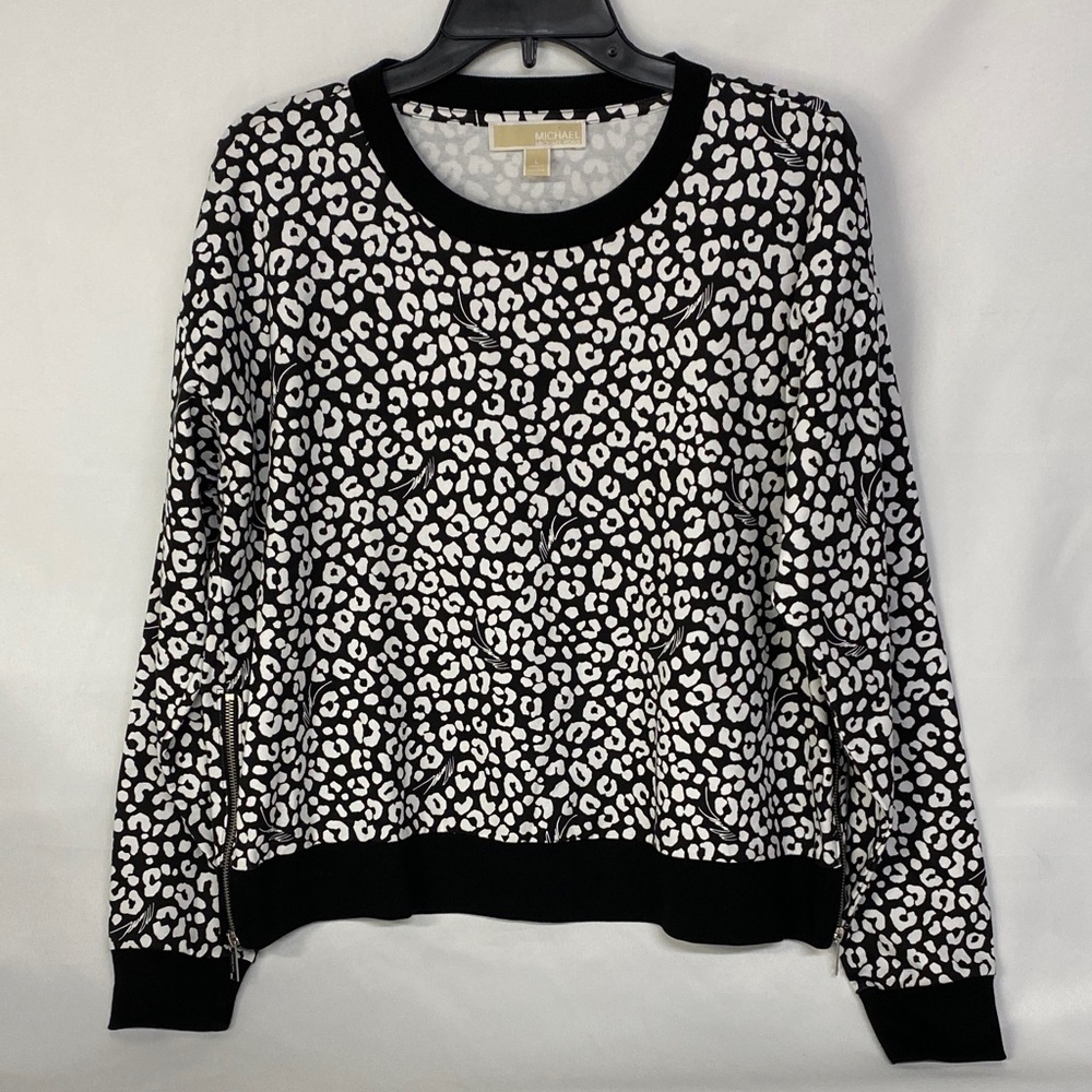 Michael Michael Kors Women Black & White Animal Print Long Sleeve Shirt Size L